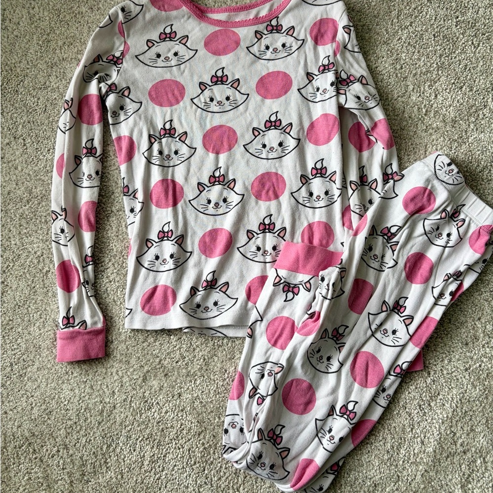 Disney Aristocats Marie White and Pink Cat Polka Dot Pajama Set